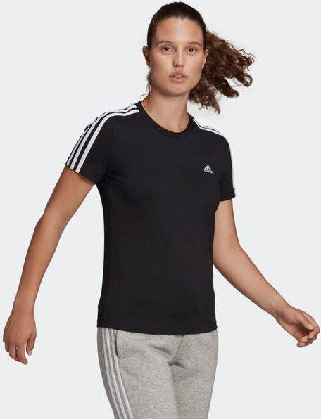 Adidas loungewear essentials slim fit 3 stripes shirt zwart dames online kopen