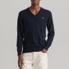 Gant Fijngebreide pullover met V hals en logoborduring online kopen