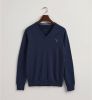 Gant Fijngebreide pullover met V hals en logoborduring online kopen