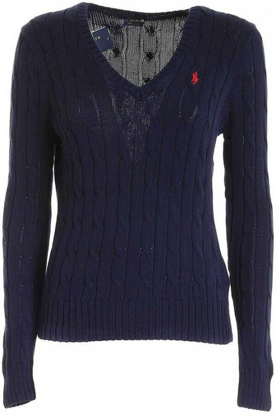Ralph Lauren Classic kabelgebreide pullover met V hals Trui.shop
