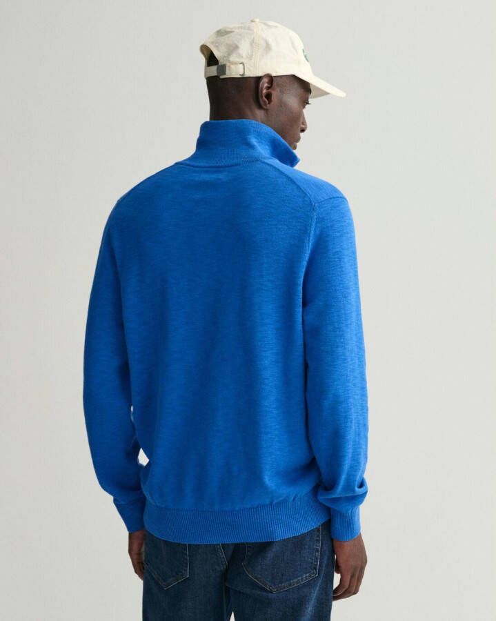 Gant trui blauw effen katoen opstaande kraag halve ritsje online kopen