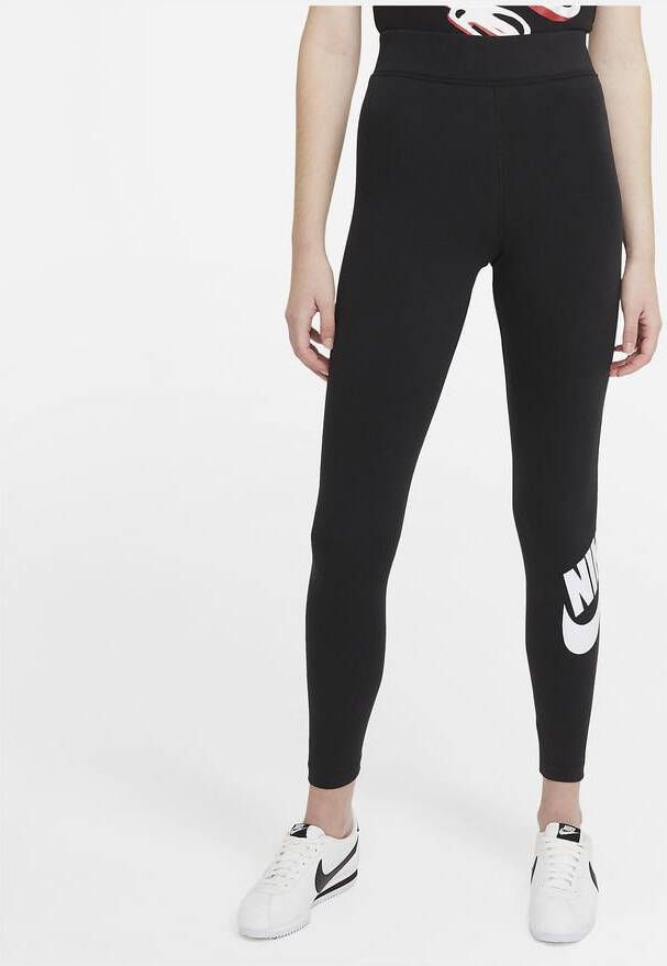 Nike Sportswear Essential Legging met hoge taille en graphic voor dames Black/White Dames online kopen